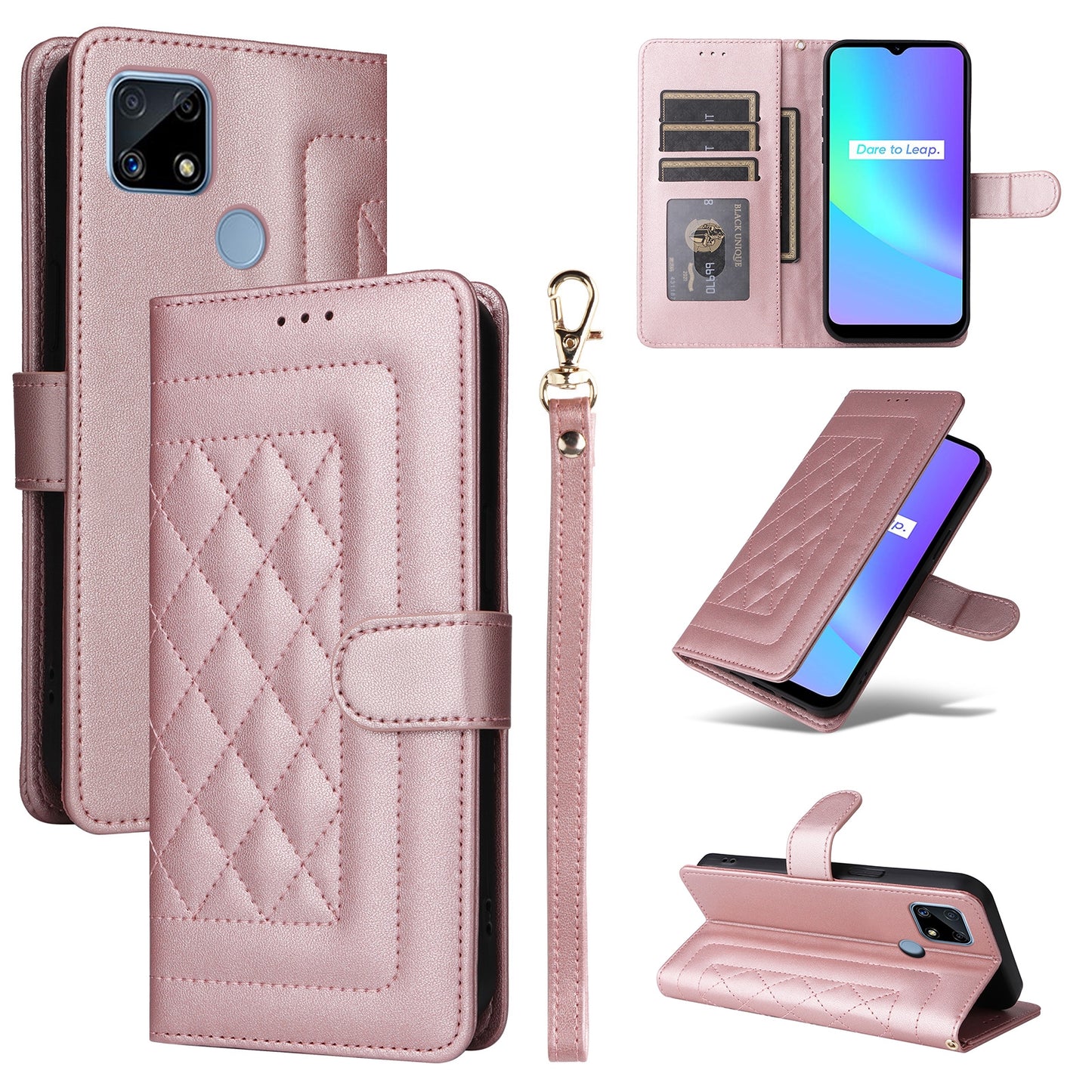 Realme C15 / C25 / 7i Diamond Lattice Leather Flip Phone Case - Durable and Convenient Holder with Precision Cutouts