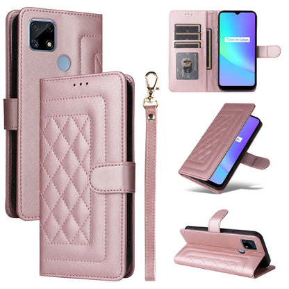 Realme C15 / C25 / 7i Diamond Lattice Leather Flip Phone Case - Durable and Convenient Holder with Precision Cutouts