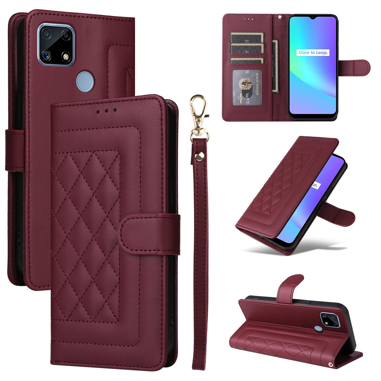 Realme C15 / C25 / 7i Diamond Lattice Leather Flip Phone Case - Durable and Convenient Holder with Precision Cutouts