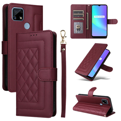 Realme C15 / C25 / 7i Diamond Lattice Leather Flip Phone Case - Durable and Convenient Holder with Precision Cutouts