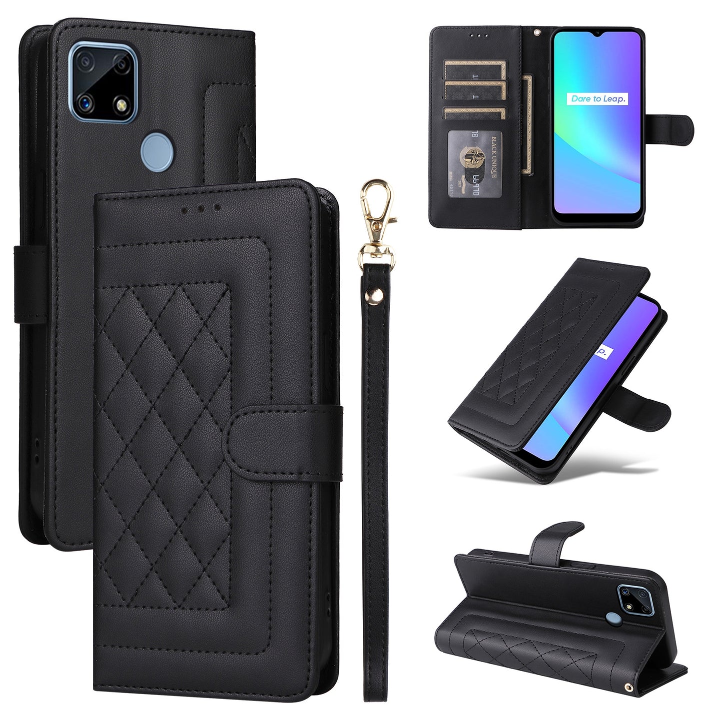 Realme C15 / C25 / 7i Diamond Lattice Leather Flip Phone Case - Durable and Convenient Holder with Precision Cutouts