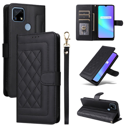 Realme C15 / C25 / 7i Diamond Lattice Leather Flip Phone Case - Durable and Convenient Holder with Precision Cutouts