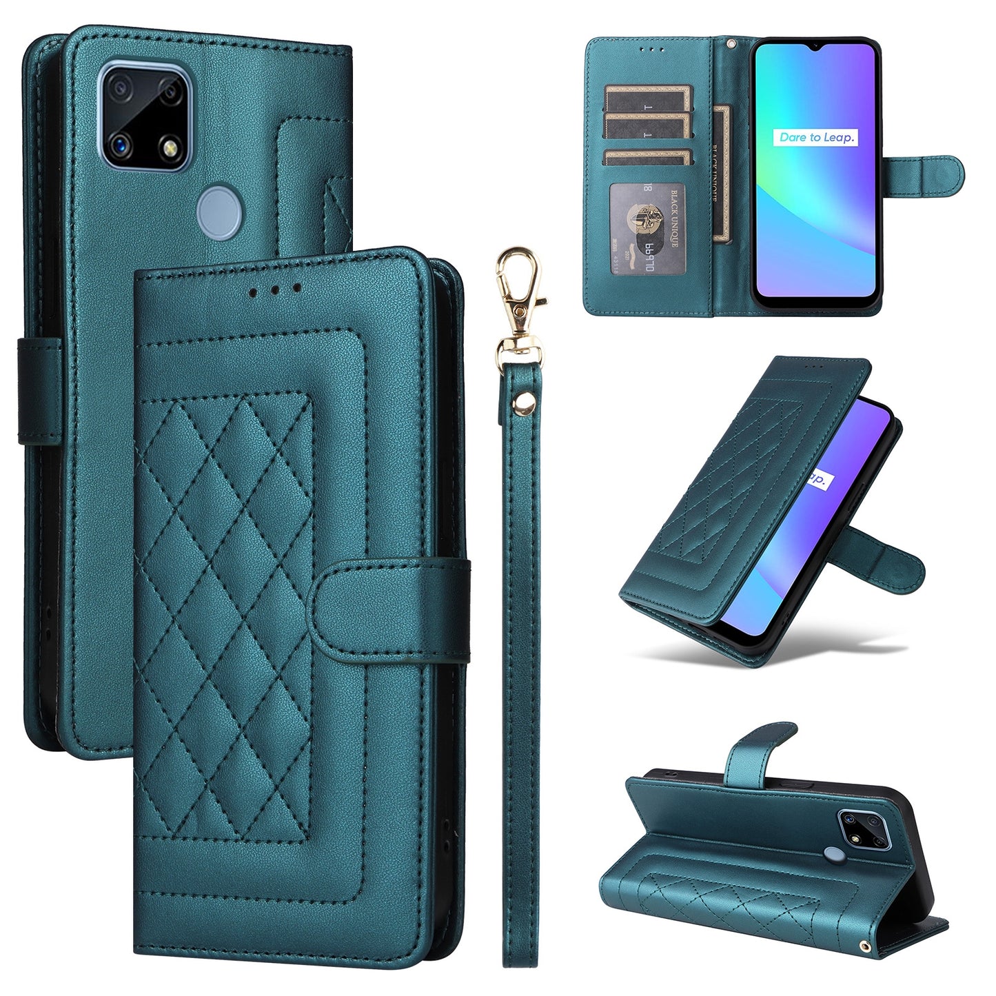 Realme C15 / C25 / 7i Diamond Lattice Leather Flip Phone Case - Durable and Convenient Holder with Precision Cutouts