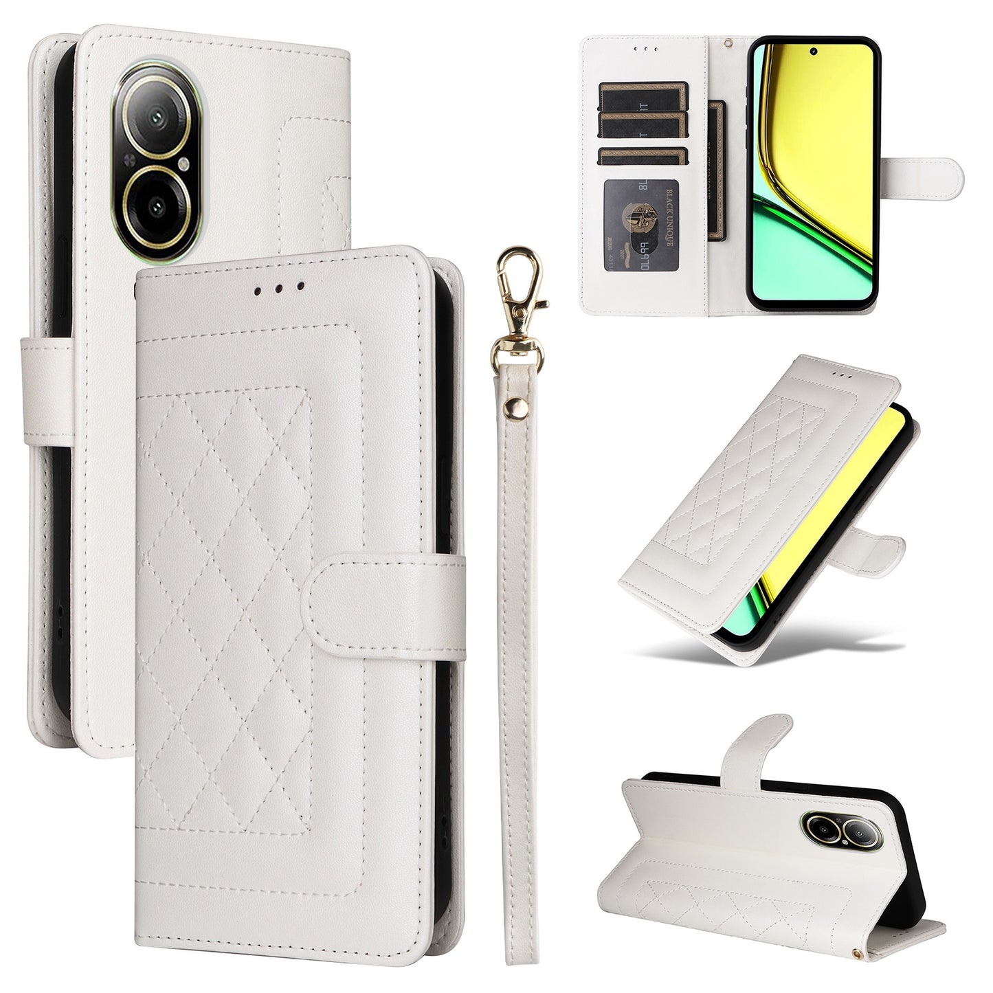 Realme C67 4G Diamond Lattice Leather Flip Phone Case - Durable and Convenient Holder with Precision Cutouts