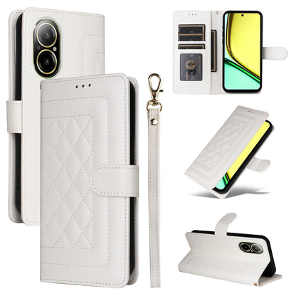 Realme C67 4G Diamond Lattice Leather Flip Phone Case - Durable and Convenient Holder with Precision Cutouts
