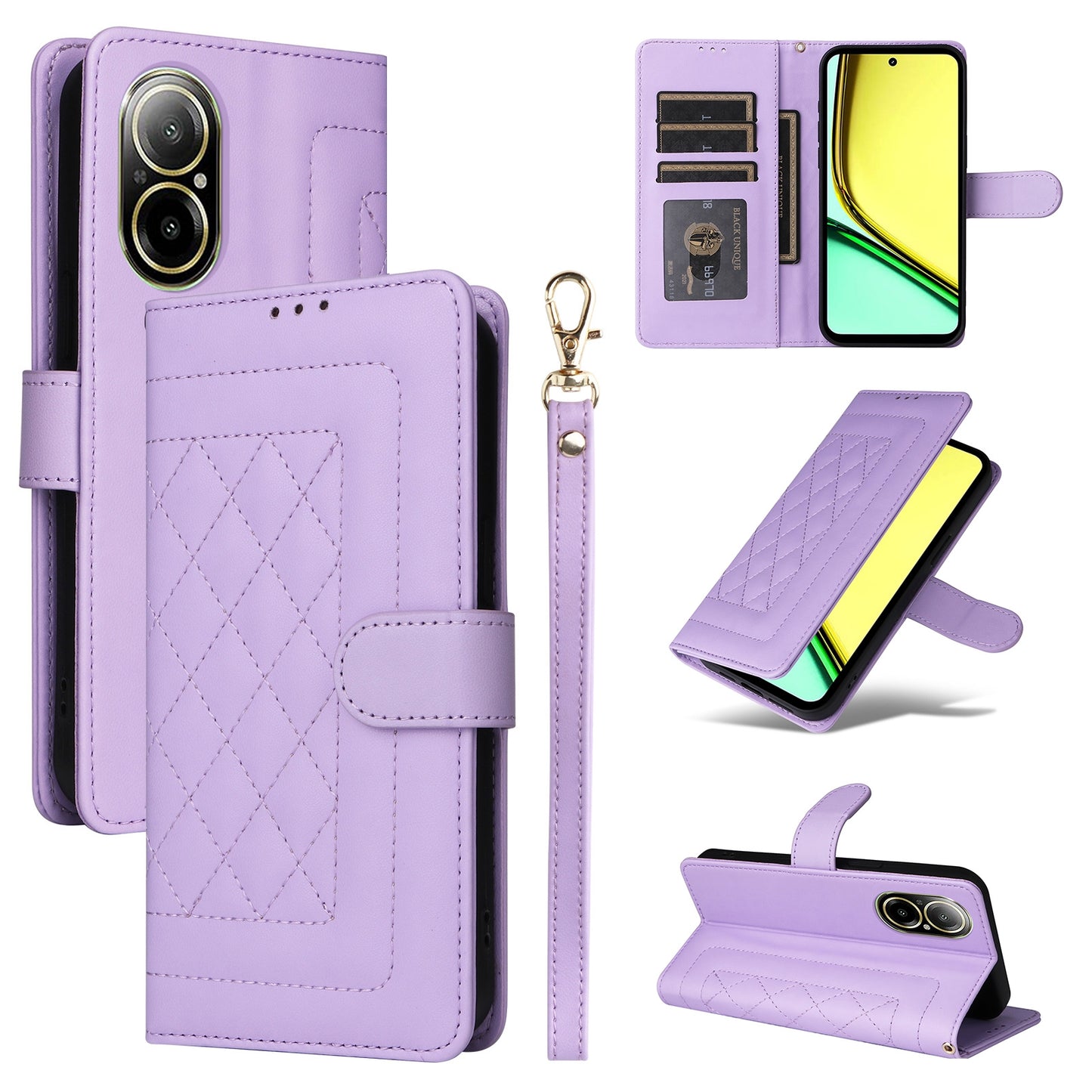 Realme C67 4G Diamond Lattice Leather Flip Phone Case - Durable and Convenient Holder with Precision Cutouts