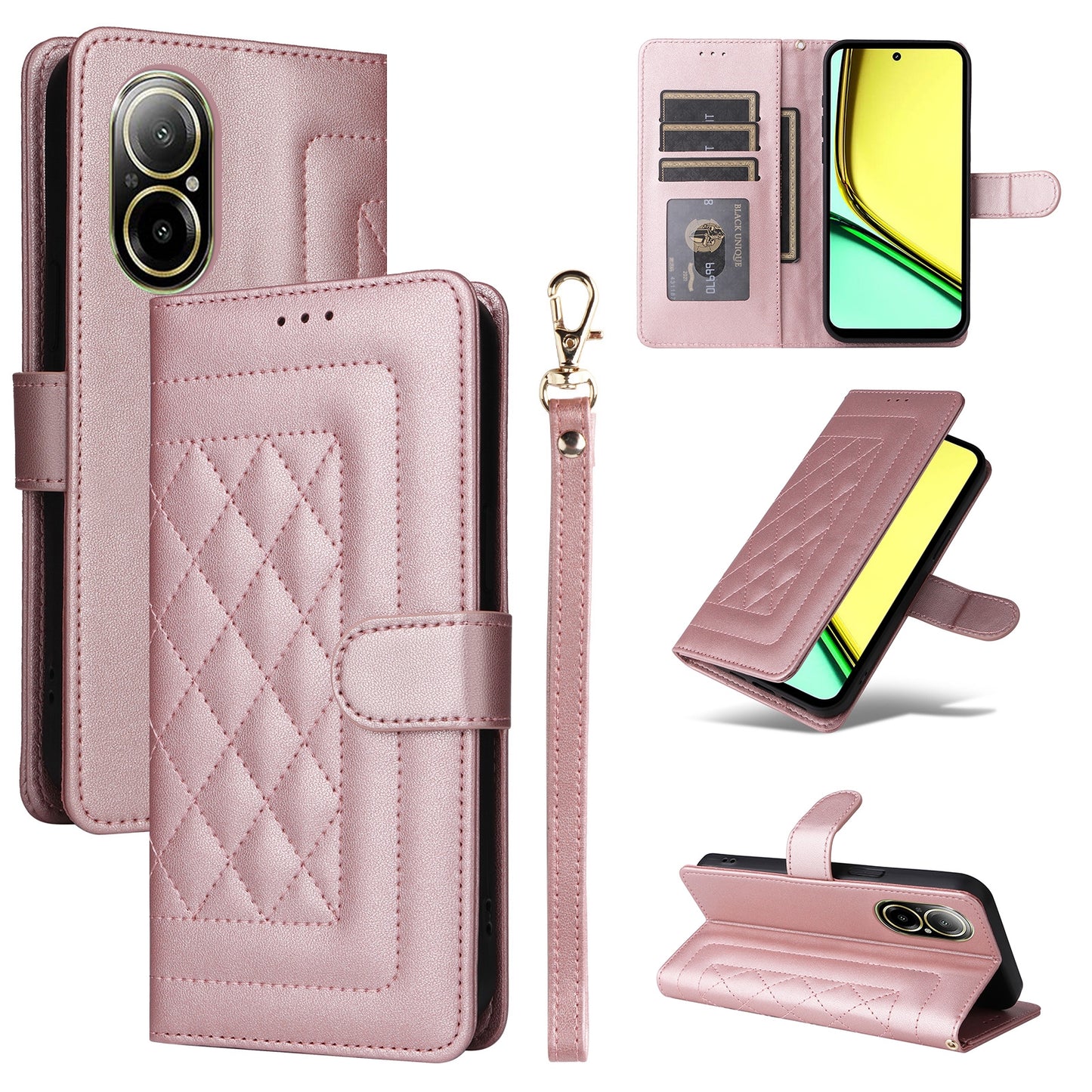Realme C67 4G Diamond Lattice Leather Flip Phone Case - Durable and Convenient Holder with Precision Cutouts