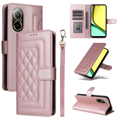 Realme C67 4G Diamond Lattice Leather Flip Phone Case - Durable and Convenient Holder with Precision Cutouts