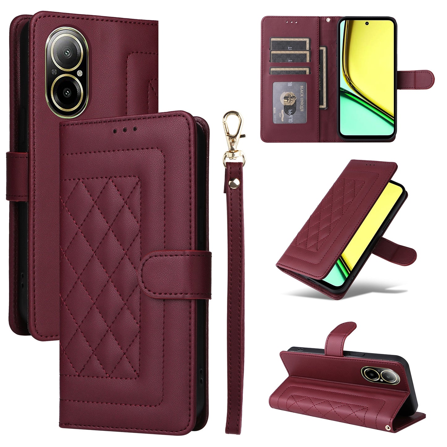 Realme C67 4G Diamond Lattice Leather Flip Phone Case - Durable and Convenient Holder with Precision Cutouts