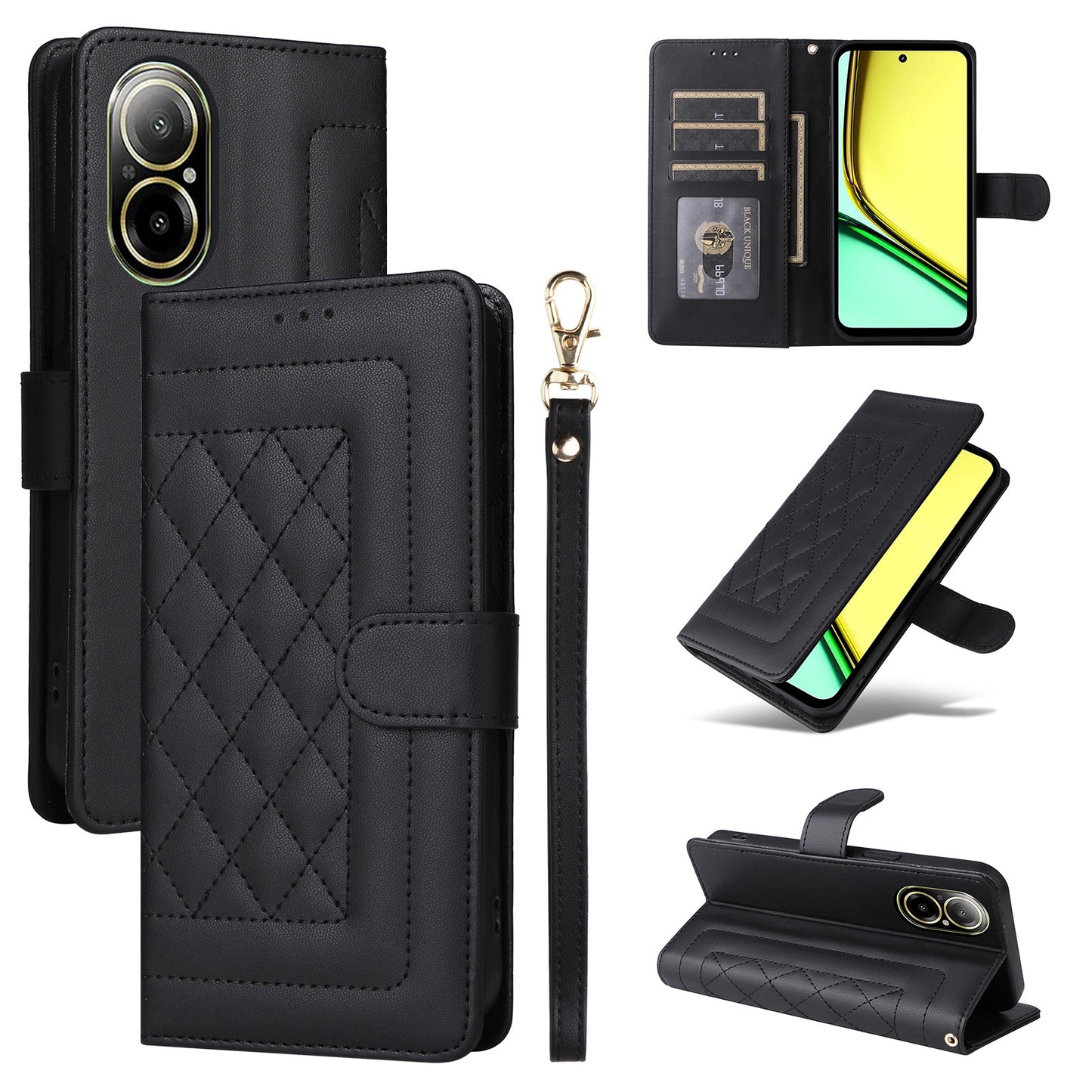 Realme C67 4G Diamond Lattice Leather Flip Phone Case - Durable and Convenient Holder with Precision Cutouts