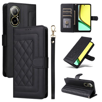 Realme C67 4G Diamond Lattice Leather Flip Phone Case - Durable and Convenient Holder with Precision Cutouts
