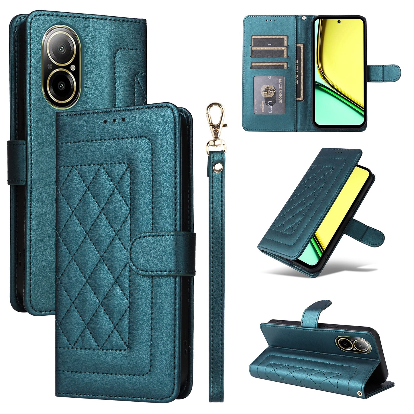 Realme C67 4G Diamond Lattice Leather Flip Phone Case - Durable and Convenient Holder with Precision Cutouts