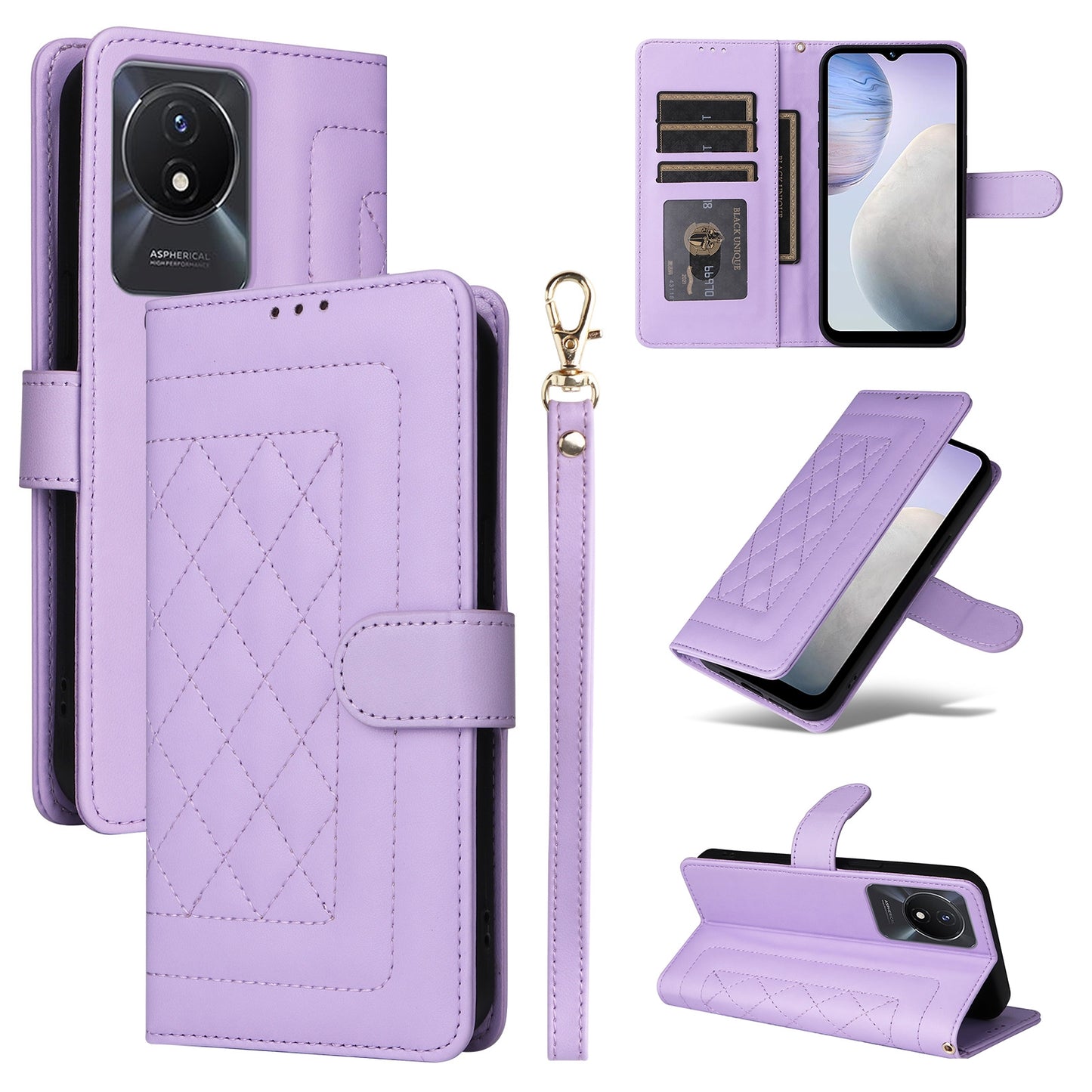 vivo Y02 Diamond Lattice Leather Flip Phone Case - Durable and Convenient Holder with Precision Cutouts