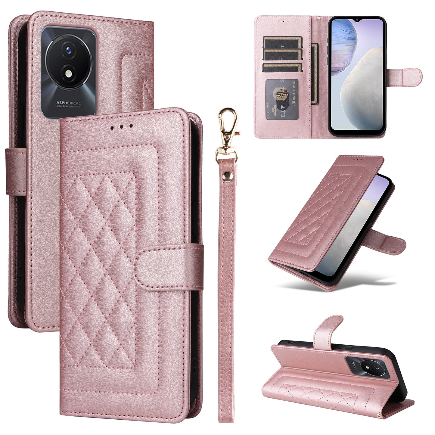 vivo Y02 Diamond Lattice Leather Flip Phone Case - Durable and Convenient Holder with Precision Cutouts