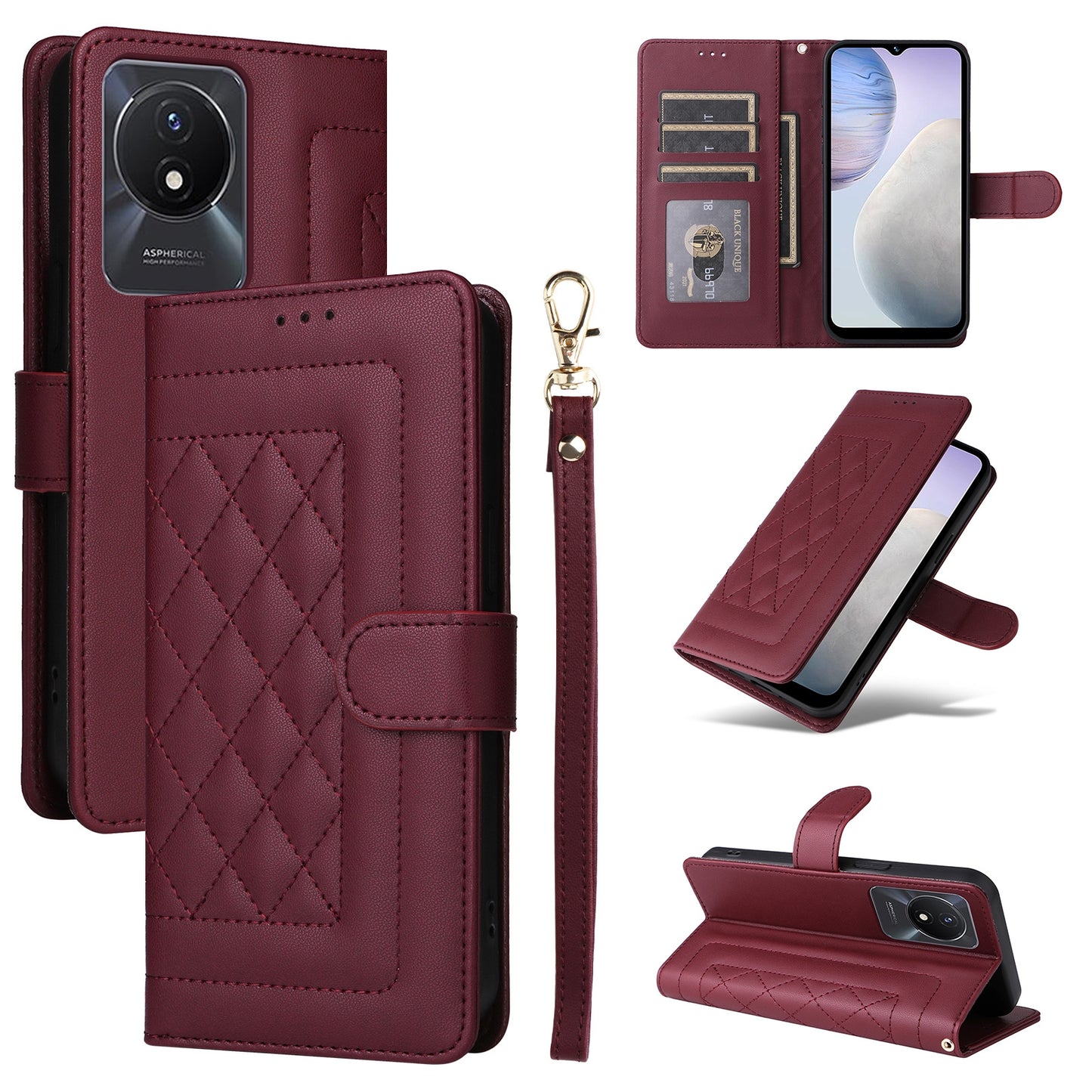 vivo Y02 Diamond Lattice Leather Flip Phone Case - Durable and Convenient Holder with Precision Cutouts
