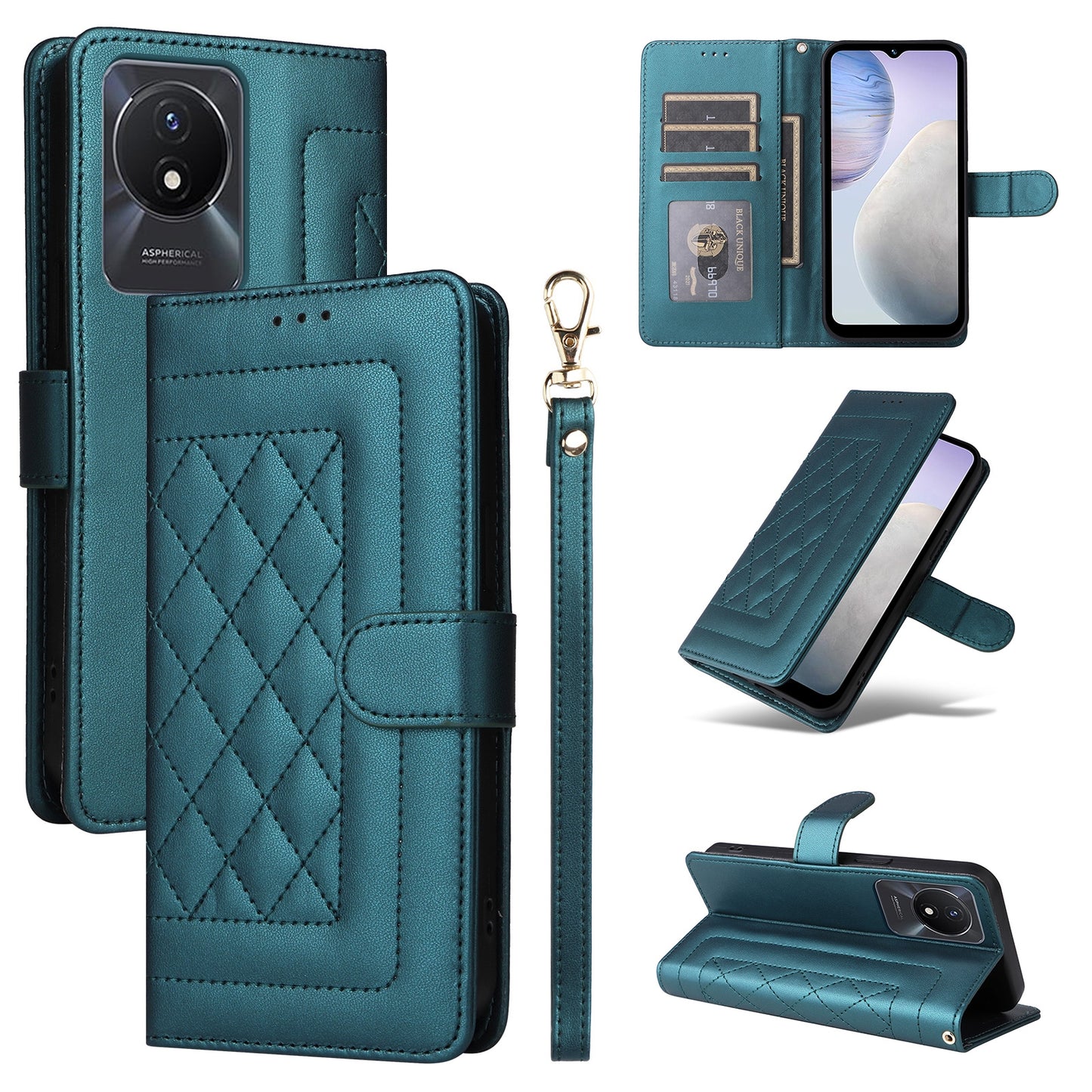 vivo Y02 Diamond Lattice Leather Flip Phone Case - Durable and Convenient Holder with Precision Cutouts