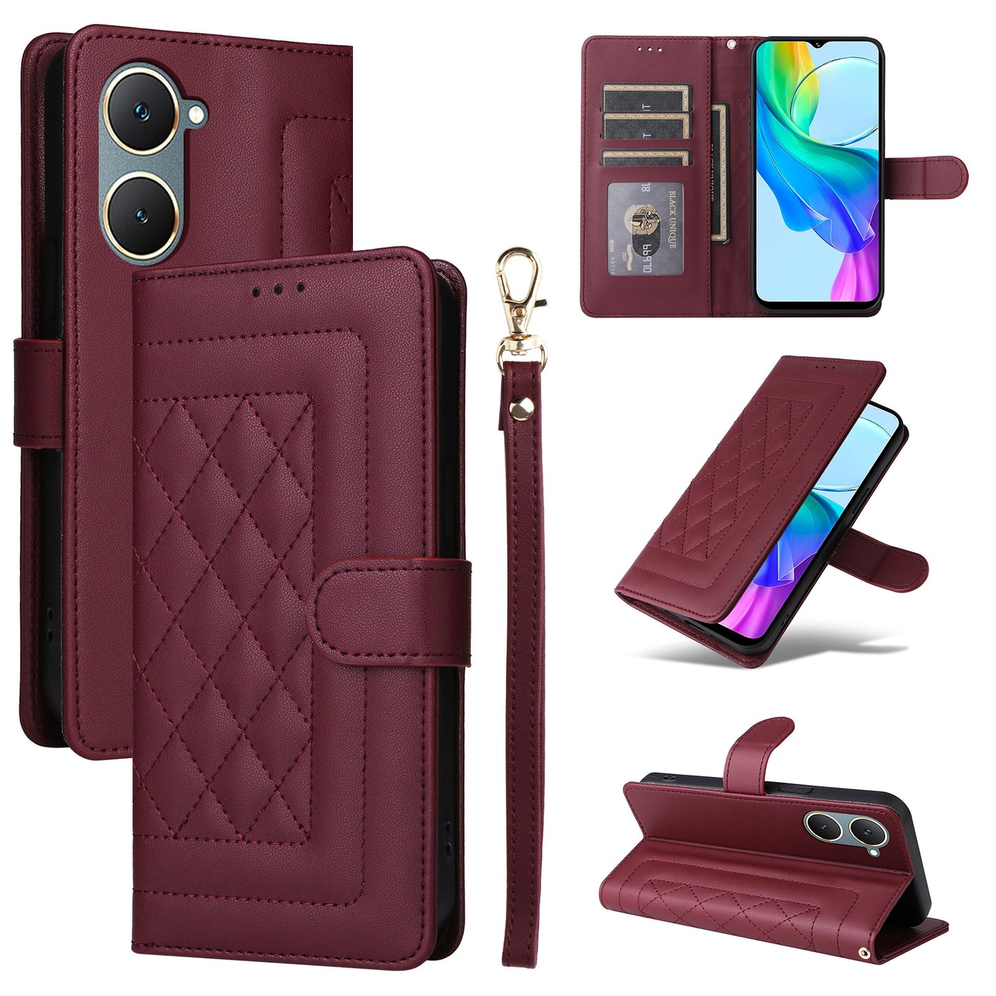 vivo Y03 Diamond Lattice Leather Flip Phone Case - Durable and Convenient Holder with Precision Cutouts