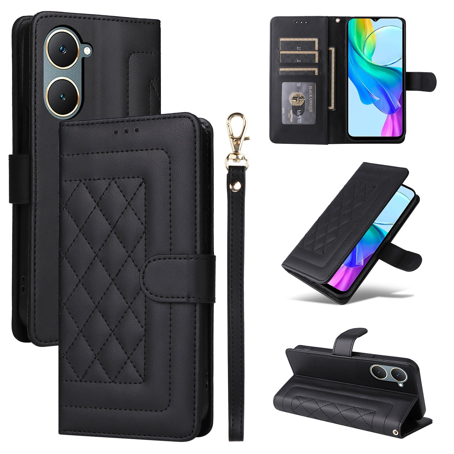 vivo Y03 Diamond Lattice Leather Flip Phone Case - Durable and Convenient Holder with Precision Cutouts