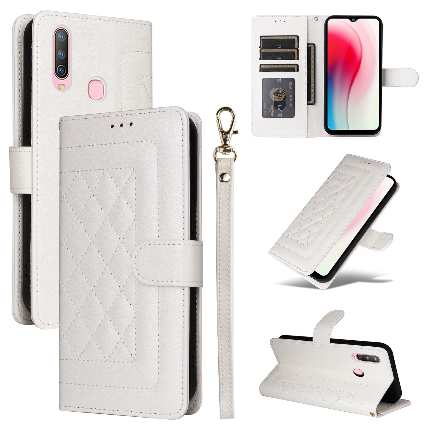 For vivo Y3 / Y17 Diamond Lattice Leather Flip Phone Case - Durable and Convenient Holder with Precision Cutouts