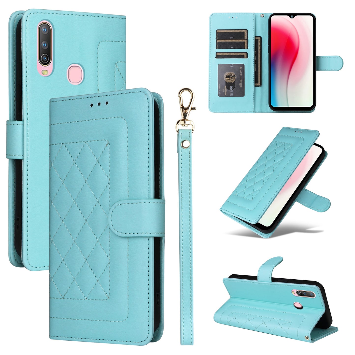 For vivo Y3 / Y17 Diamond Lattice Leather Flip Phone Case - Durable and Convenient Holder with Precision Cutouts