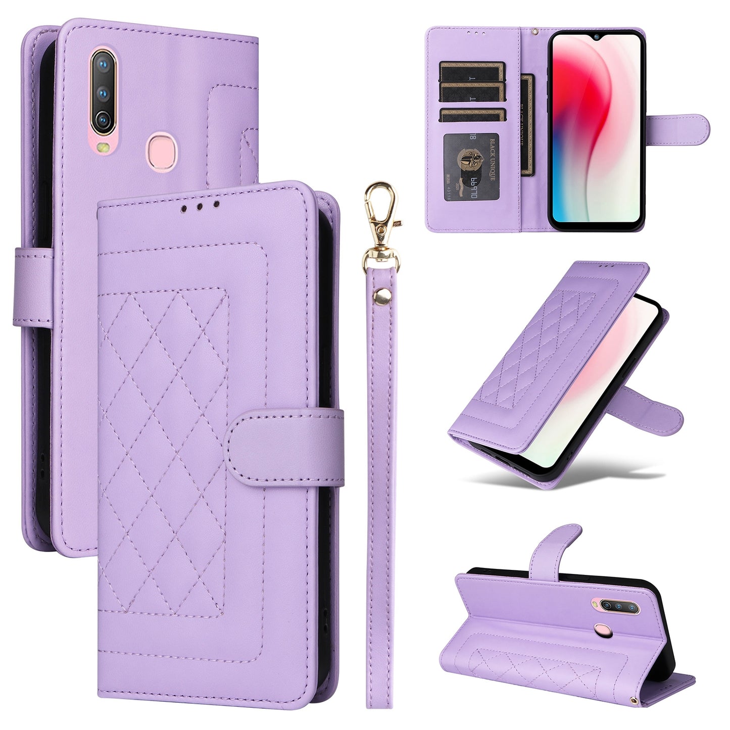 For vivo Y3 / Y17 Diamond Lattice Leather Flip Phone Case - Durable and Convenient Holder with Precision Cutouts