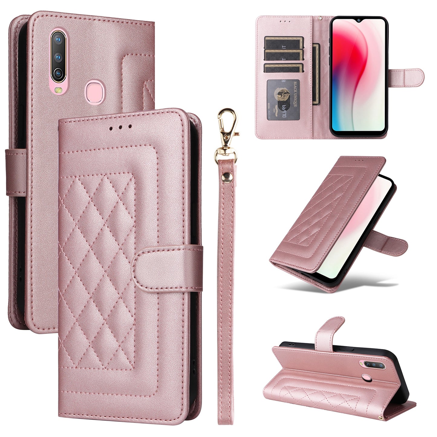 For vivo Y3 / Y17 Diamond Lattice Leather Flip Phone Case - Durable and Convenient Holder with Precision Cutouts