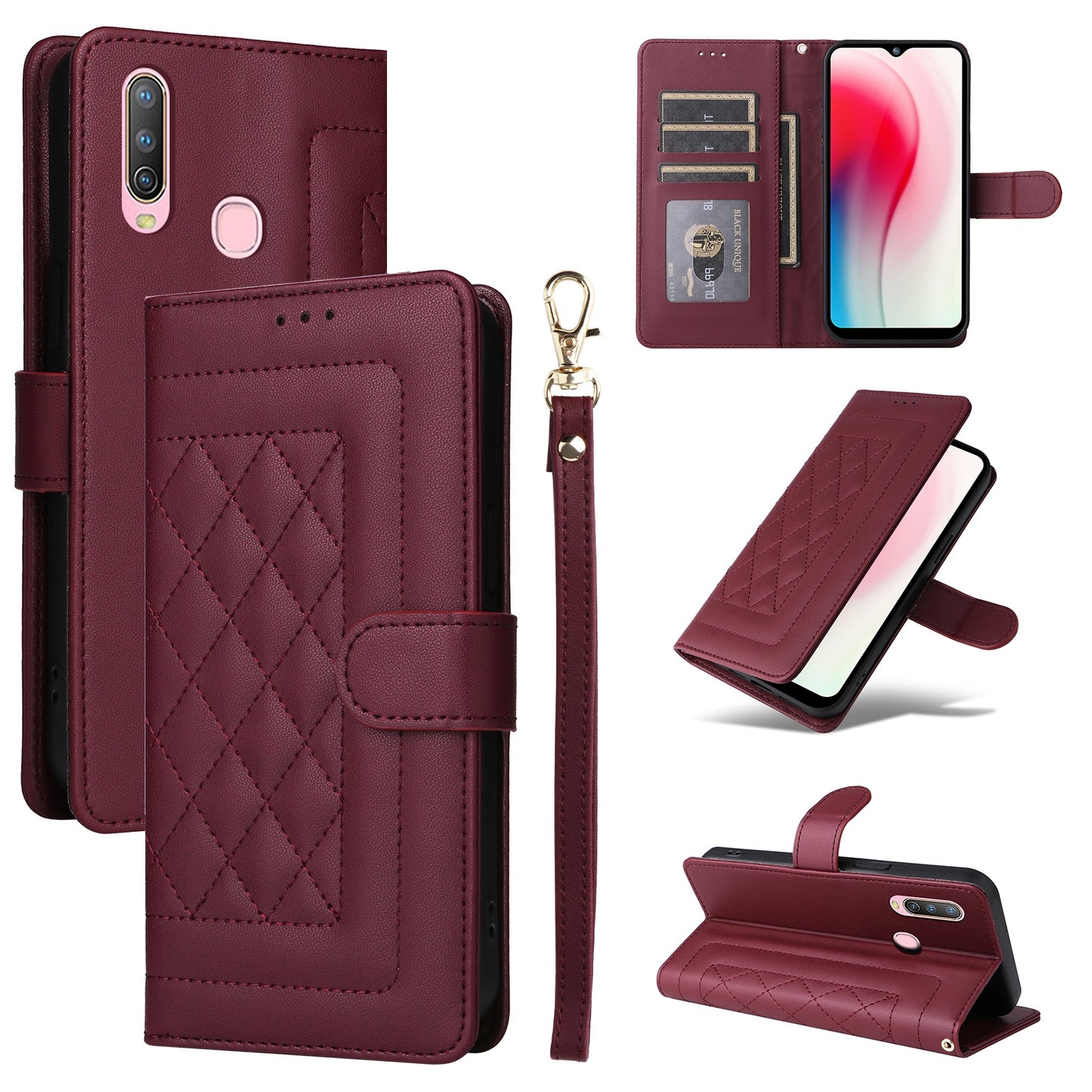 For vivo Y3 / Y17 Diamond Lattice Leather Flip Phone Case - Durable and Convenient Holder with Precision Cutouts