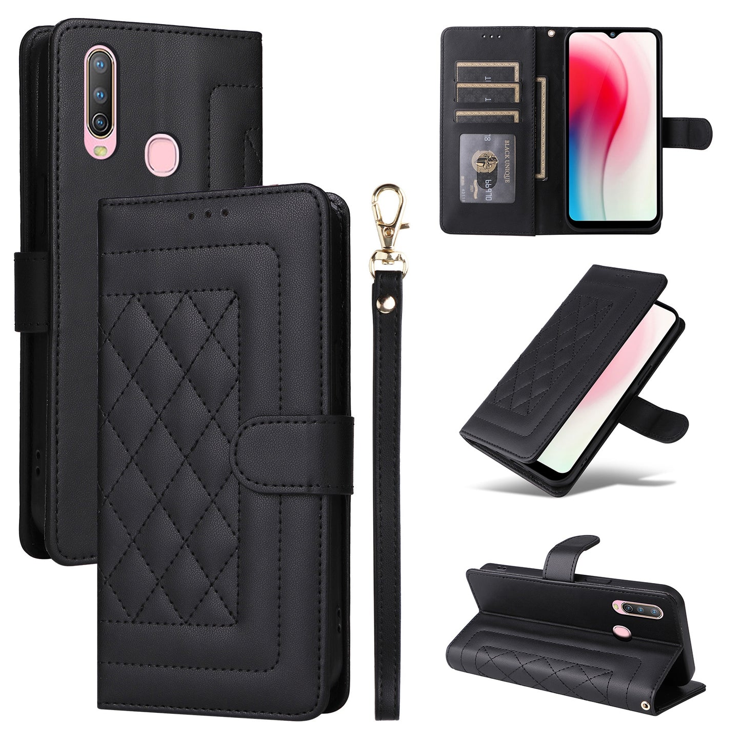 For vivo Y3 / Y17 Diamond Lattice Leather Flip Phone Case - Durable and Convenient Holder with Precision Cutouts