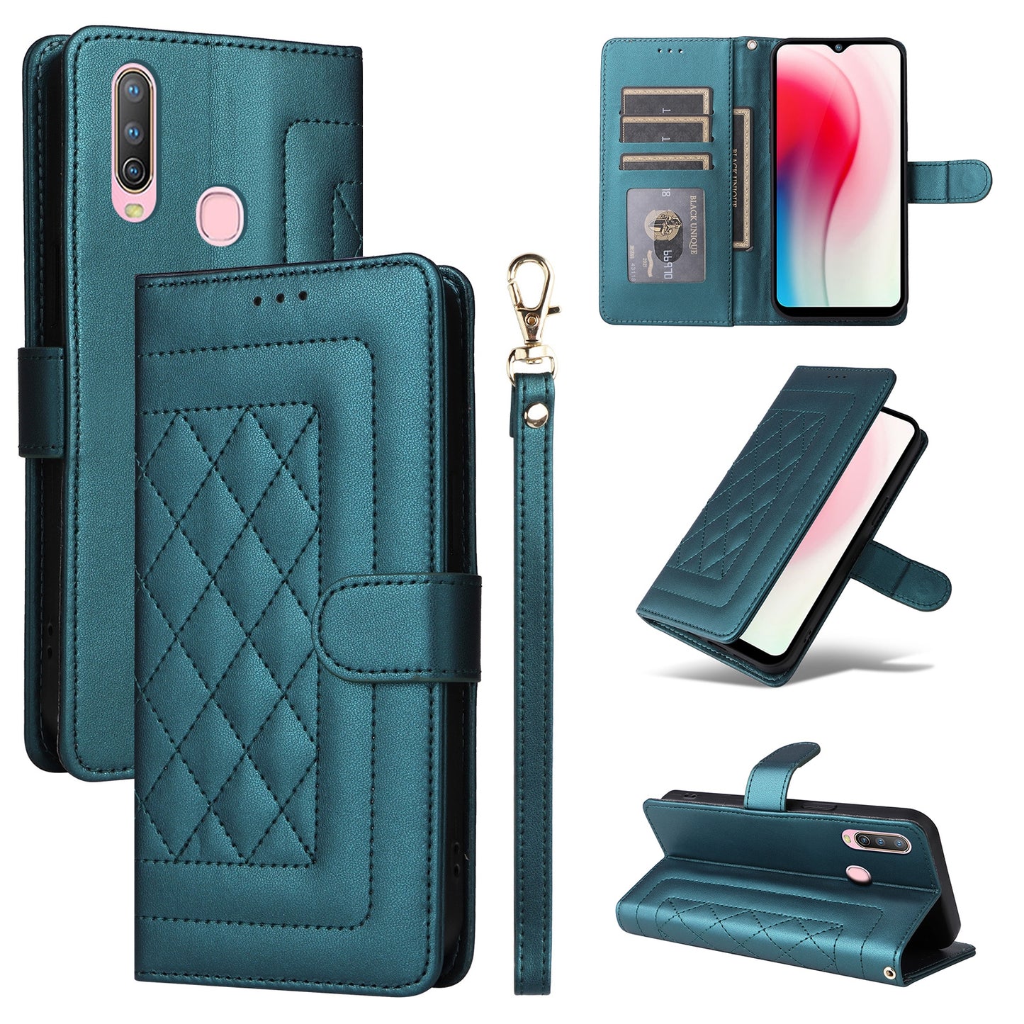 For vivo Y3 / Y17 Diamond Lattice Leather Flip Phone Case - Durable and Convenient Holder with Precision Cutouts