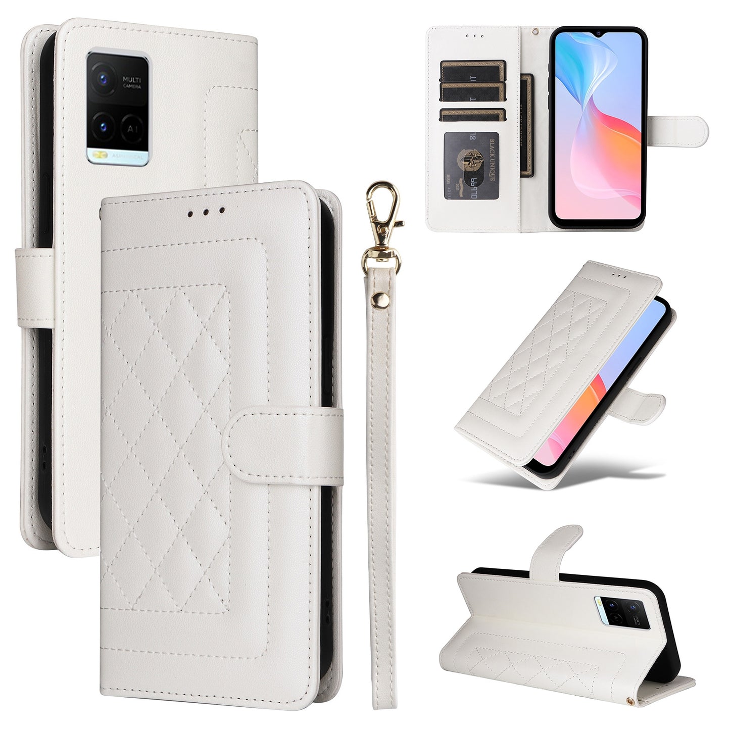 For vivo Y21 / Y33s Diamond Lattice Leather Flip Phone Case - Durable and Convenient Holder with Precision Cutouts