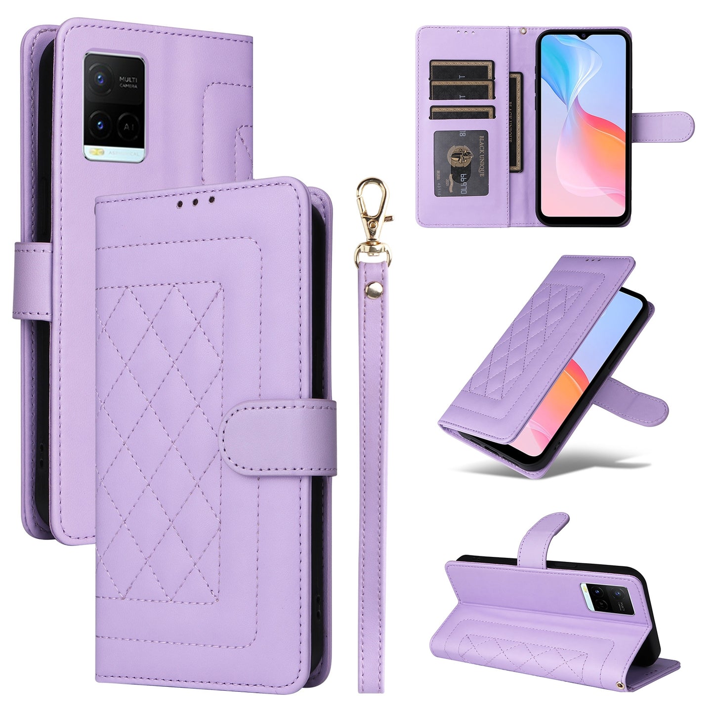 For vivo Y21 / Y33s Diamond Lattice Leather Flip Phone Case - Durable and Convenient Holder with Precision Cutouts