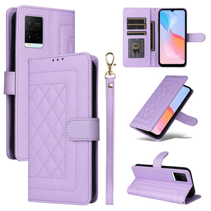 For vivo Y21 / Y33s Diamond Lattice Leather Flip Phone Case - Durable and Convenient Holder with Precision Cutouts