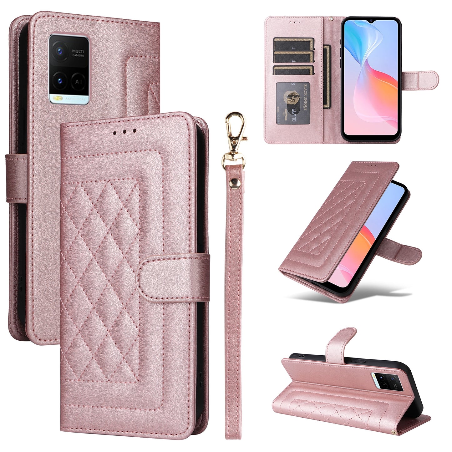 For vivo Y21 / Y33s Diamond Lattice Leather Flip Phone Case - Durable and Convenient Holder with Precision Cutouts