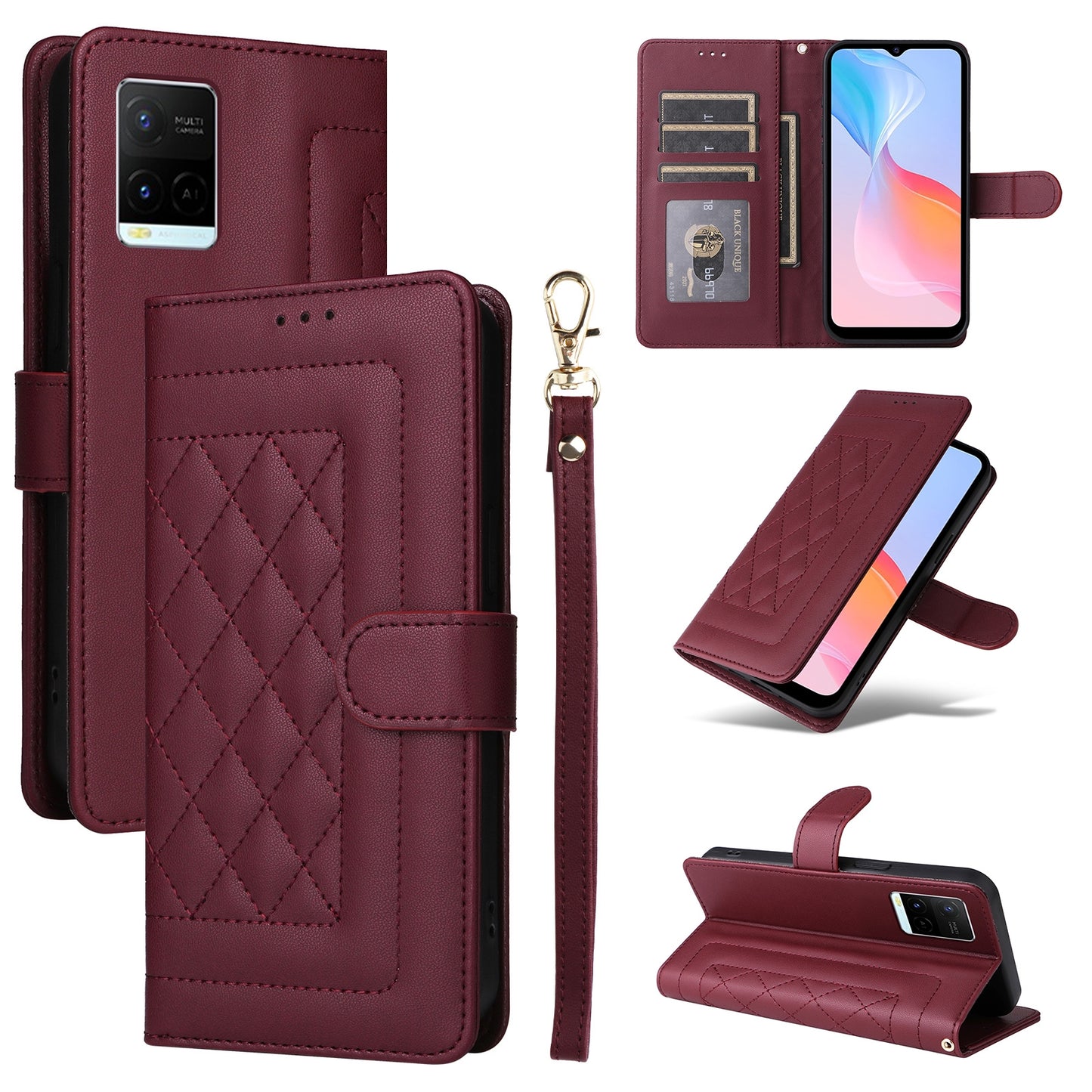 For vivo Y21 / Y33s Diamond Lattice Leather Flip Phone Case - Durable and Convenient Holder with Precision Cutouts