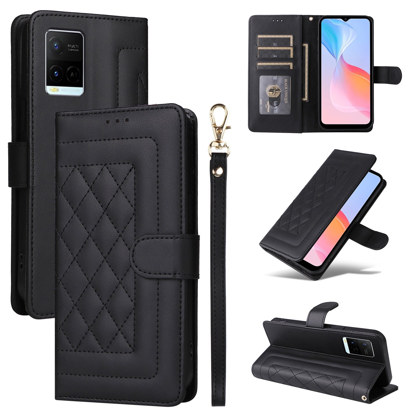 For vivo Y21 / Y33s Diamond Lattice Leather Flip Phone Case - Durable and Convenient Holder with Precision Cutouts