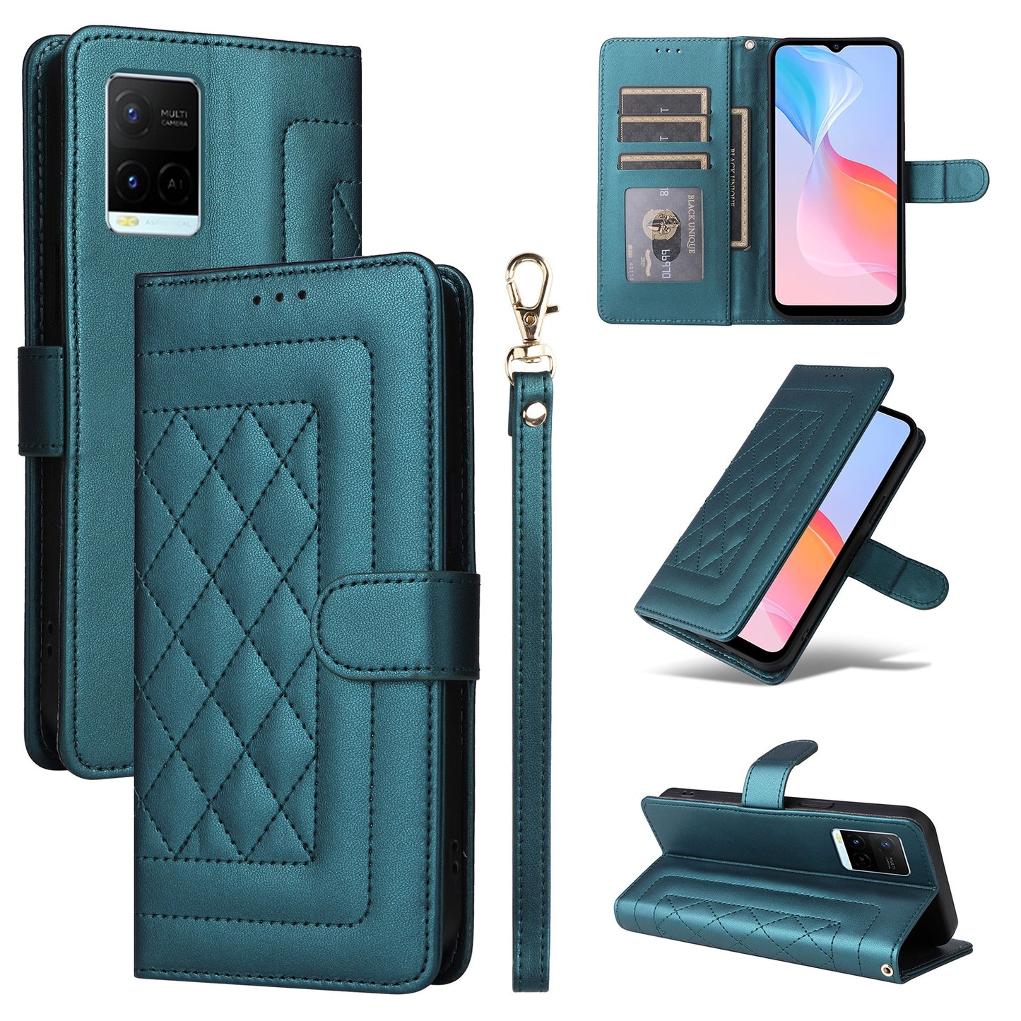 For vivo Y21 / Y33s Diamond Lattice Leather Flip Phone Case - Durable and Convenient Holder with Precision Cutouts