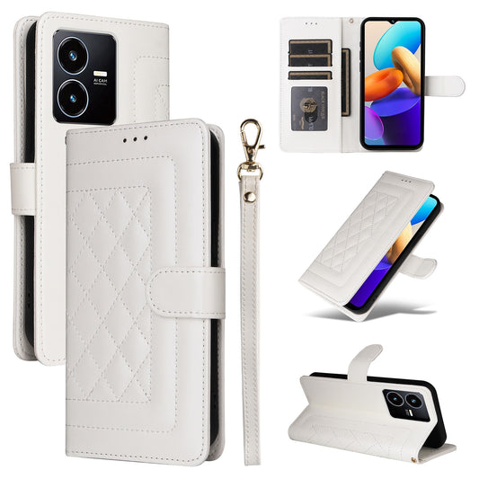 For vivo Y22s / Y35 Diamond Lattice Leather Flip Phone Case - Durable and Convenient Holder with Precision Cutouts