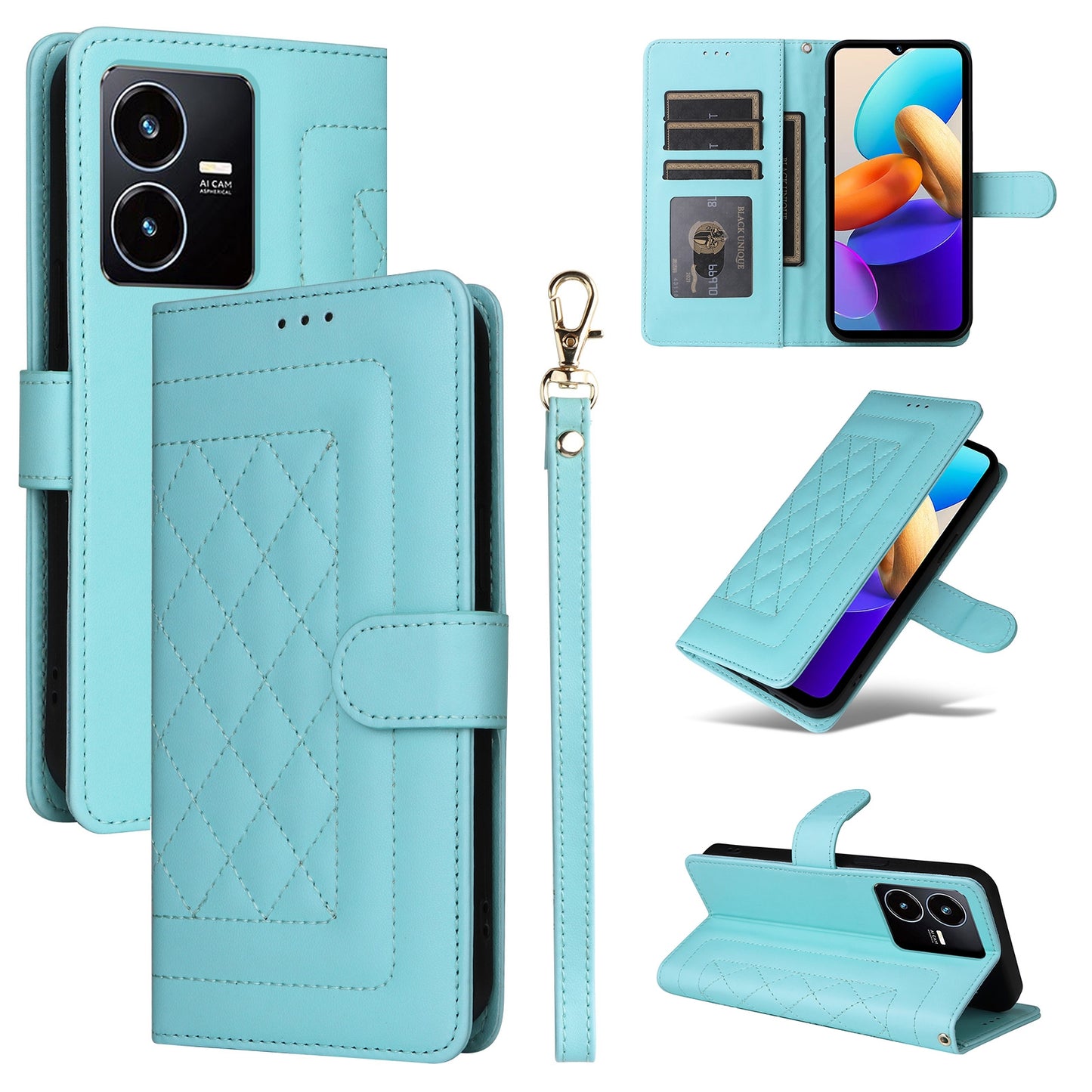 For vivo Y22s / Y35 Diamond Lattice Leather Flip Phone Case - Durable and Convenient Holder with Precision Cutouts