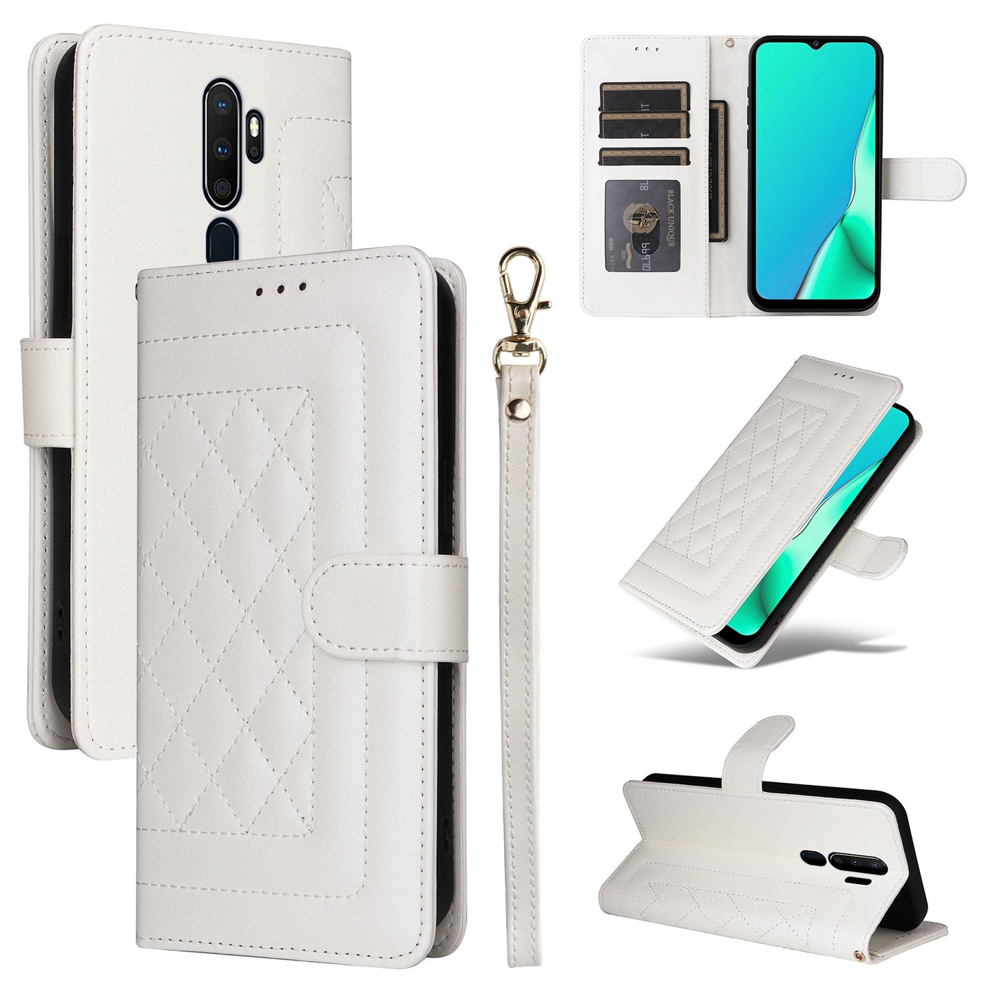 OPPO A9 / A5 2020 Diamond Lattice Leather Flip Phone Case - Durable and Convenient Holder with Precision Cutouts