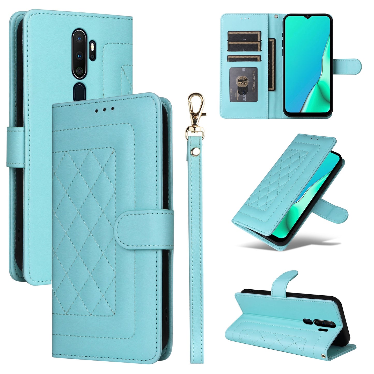 OPPO A9 / A5 2020 Diamond Lattice Leather Flip Phone Case - Durable and Convenient Holder with Precision Cutouts