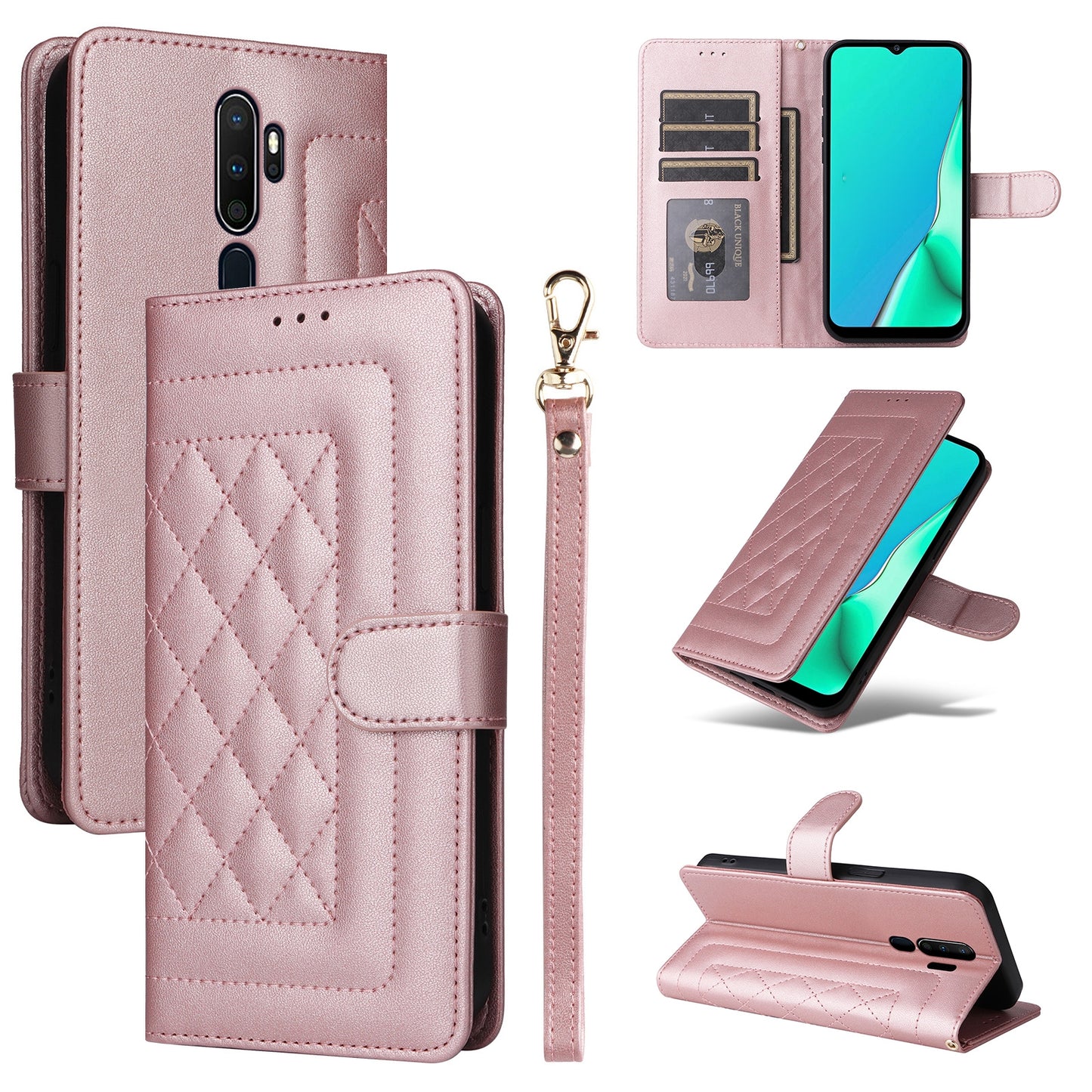 OPPO A9 / A5 2020 Diamond Lattice Leather Flip Phone Case - Durable and Convenient Holder with Precision Cutouts