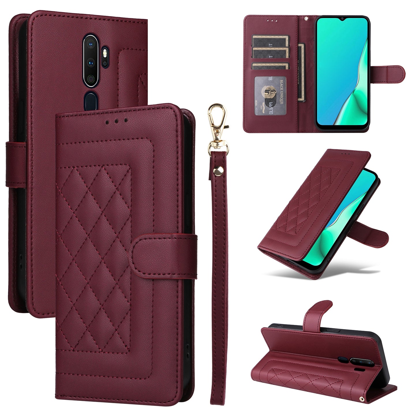 OPPO A9 / A5 2020 Diamond Lattice Leather Flip Phone Case - Durable and Convenient Holder with Precision Cutouts