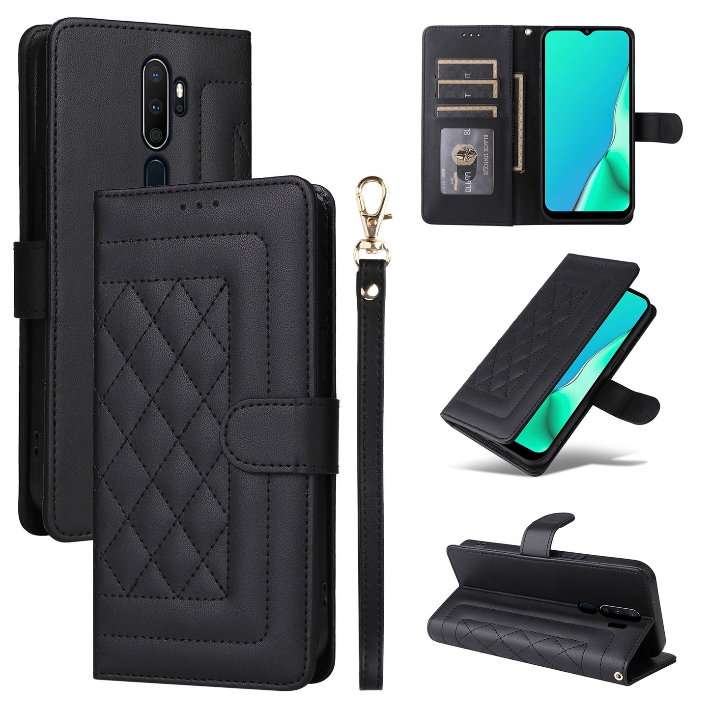 OPPO A9 / A5 2020 Diamond Lattice Leather Flip Phone Case - Durable and Convenient Holder with Precision Cutouts
