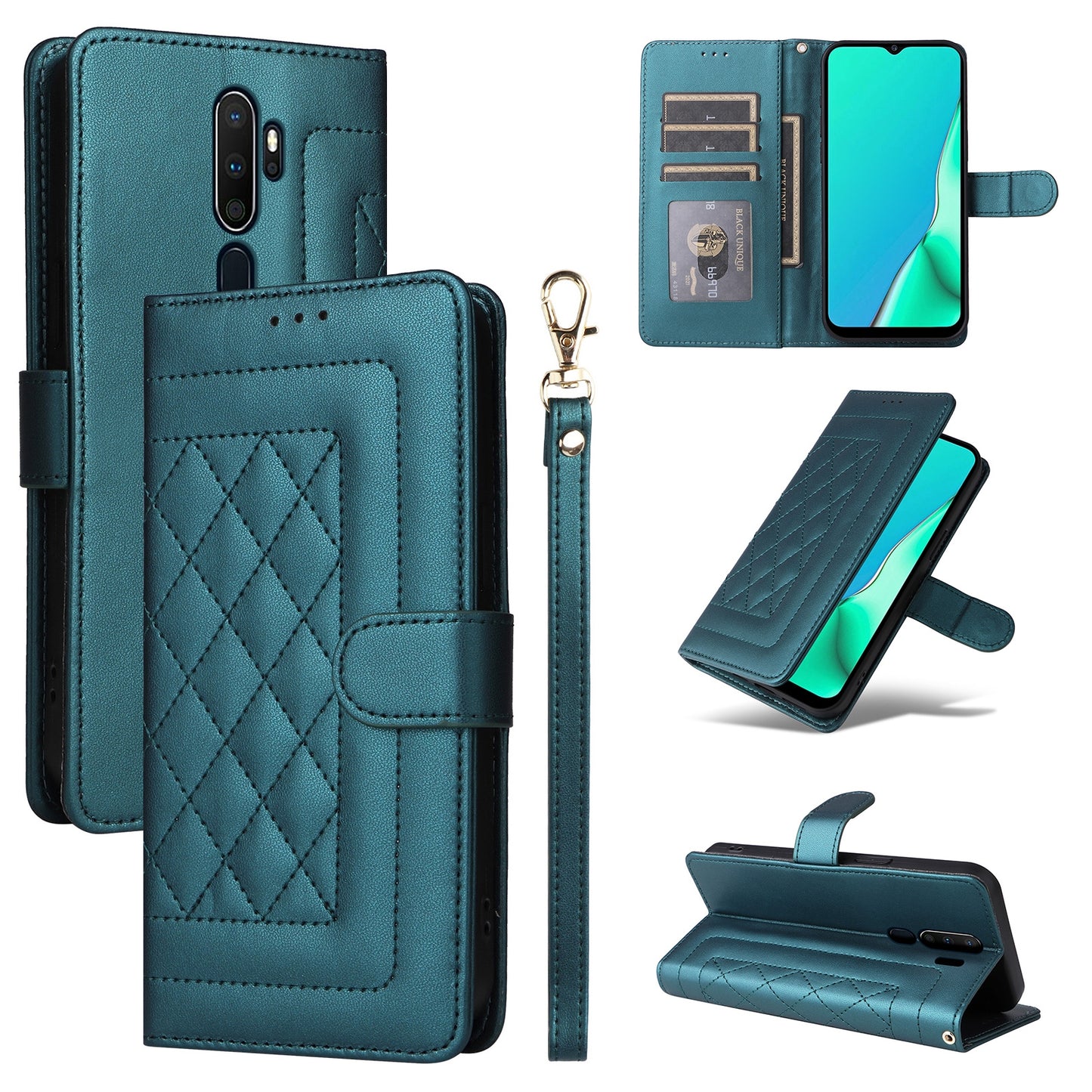 OPPO A9 / A5 2020 Diamond Lattice Leather Flip Phone Case - Durable and Convenient Holder with Precision Cutouts