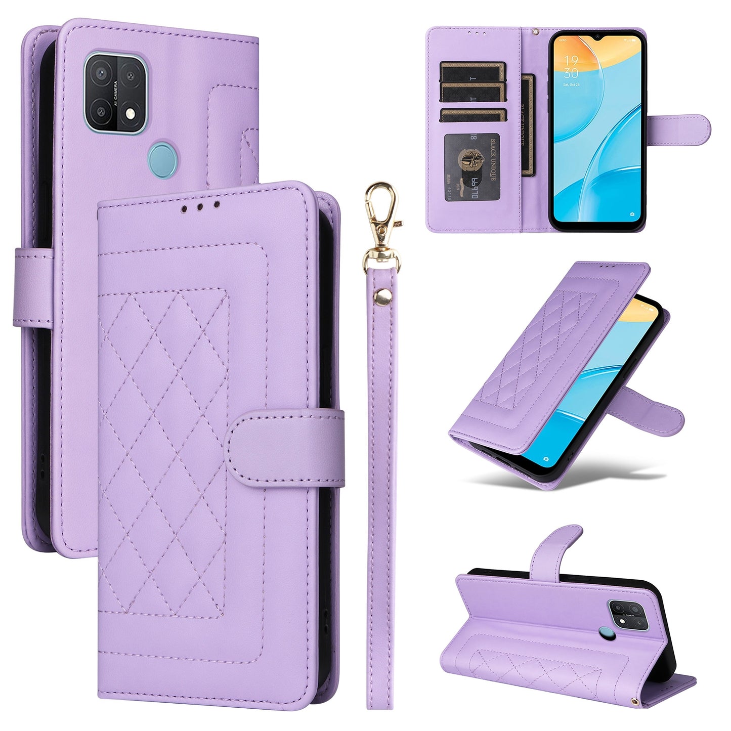 OPPO A15 / A15s Diamond Lattice Leather Flip Phone Case - Durable and Convenient Holder with Precision Cutouts