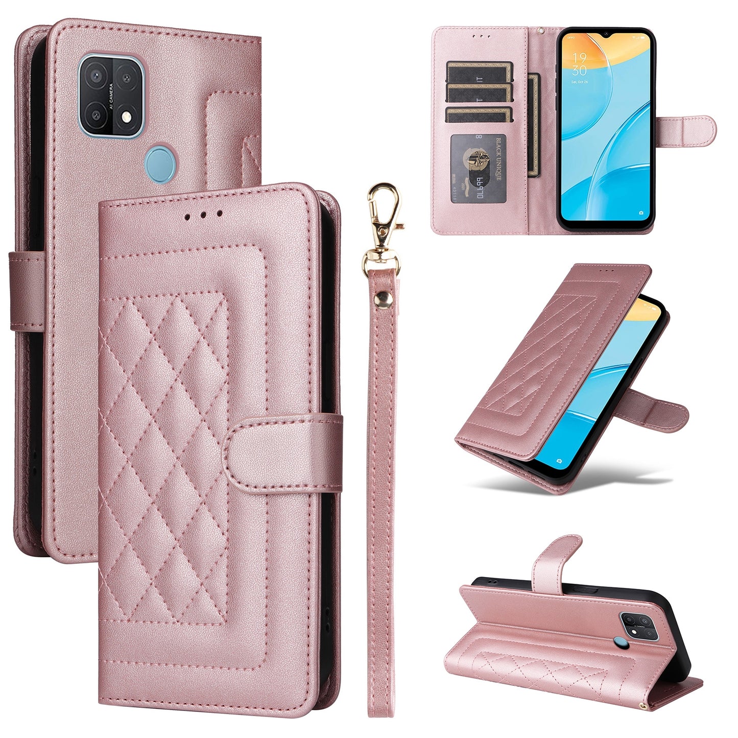 OPPO A15 / A15s Diamond Lattice Leather Flip Phone Case - Durable and Convenient Holder with Precision Cutouts