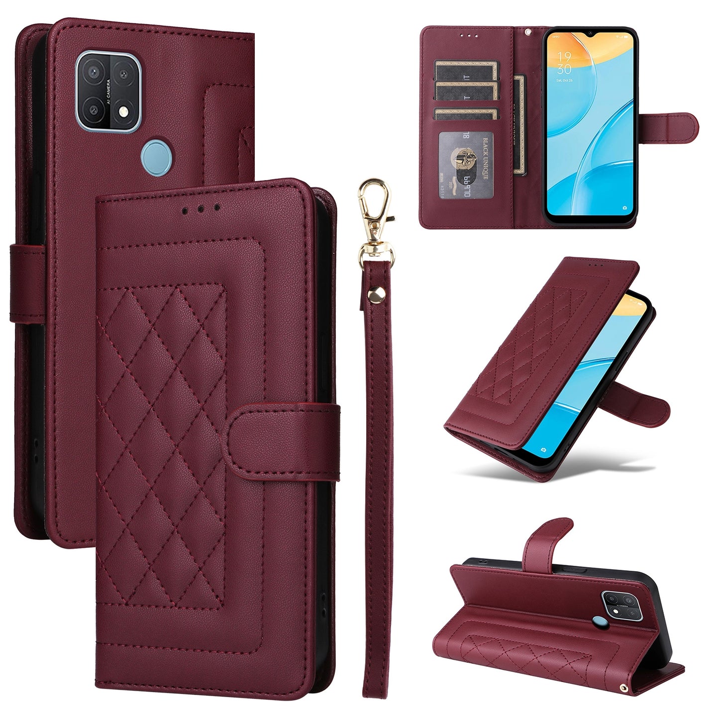OPPO A15 / A15s Diamond Lattice Leather Flip Phone Case - Durable and Convenient Holder with Precision Cutouts