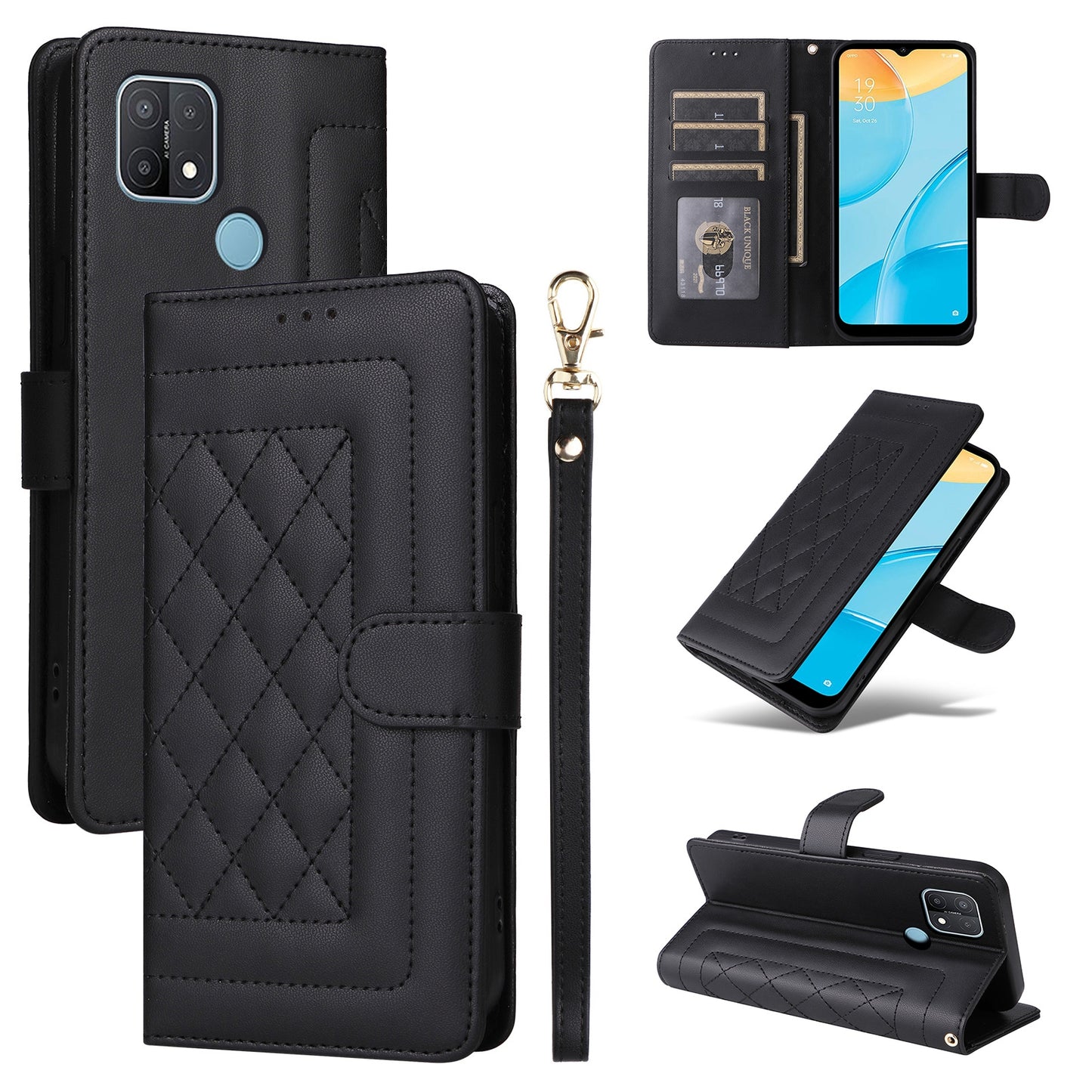 OPPO A15 / A15s Diamond Lattice Leather Flip Phone Case - Durable and Convenient Holder with Precision Cutouts
