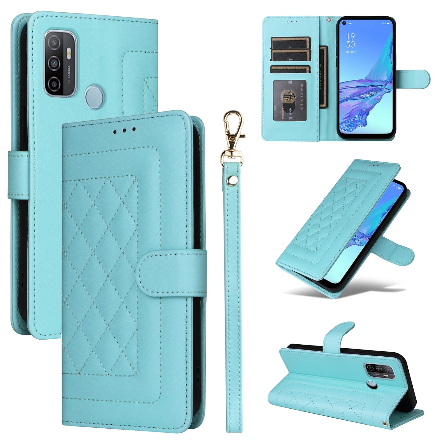 OPPO A53 / A53s Diamond Lattice Leather Flip Phone Case - Durable and Convenient Holder with Precision Cutouts