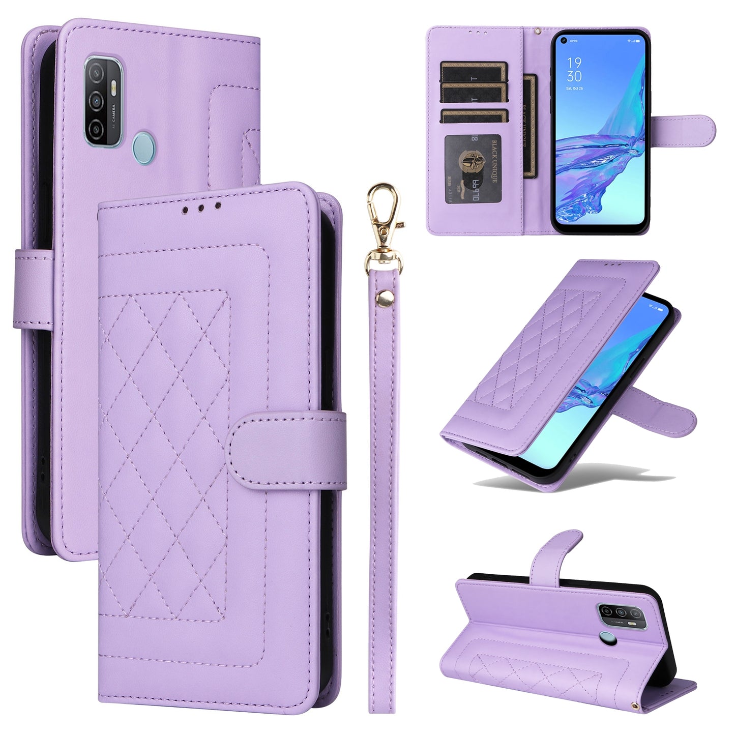 OPPO A53 / A53s Diamond Lattice Leather Flip Phone Case - Durable and Convenient Holder with Precision Cutouts